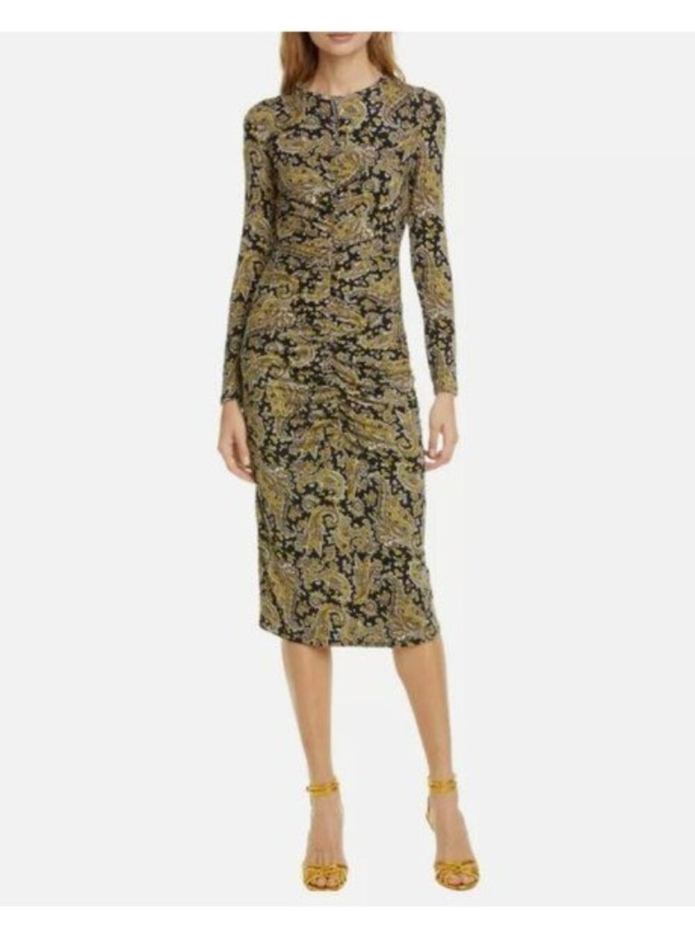 JOIE Aja Long-sleeve Paisley Midi Dress In Golden Hour - L